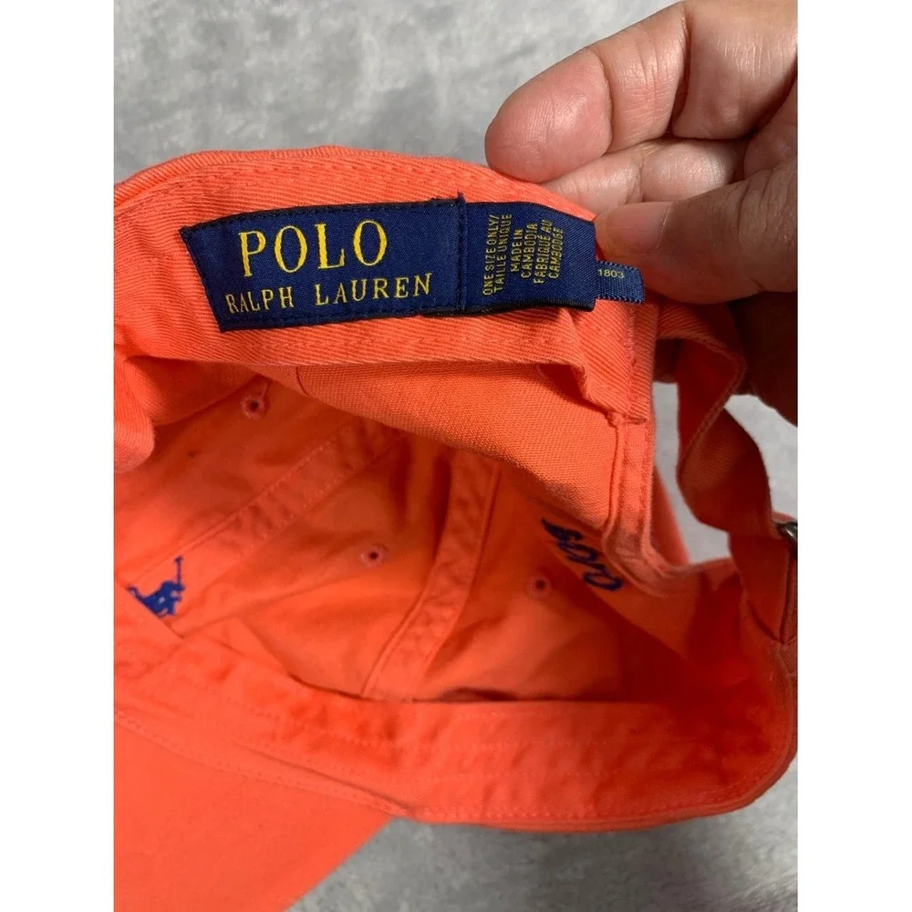 Polo Ralph Lauren Pony Logo Dad Hat Mens OS Orange Baseball Cap 1803 Used